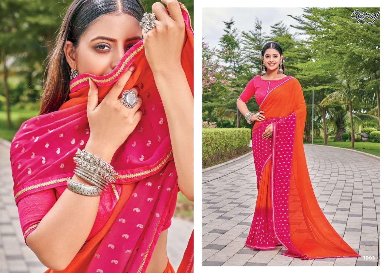 Saroj Kanishka with Beautiful Bandhani type and Jari Foil Butti.