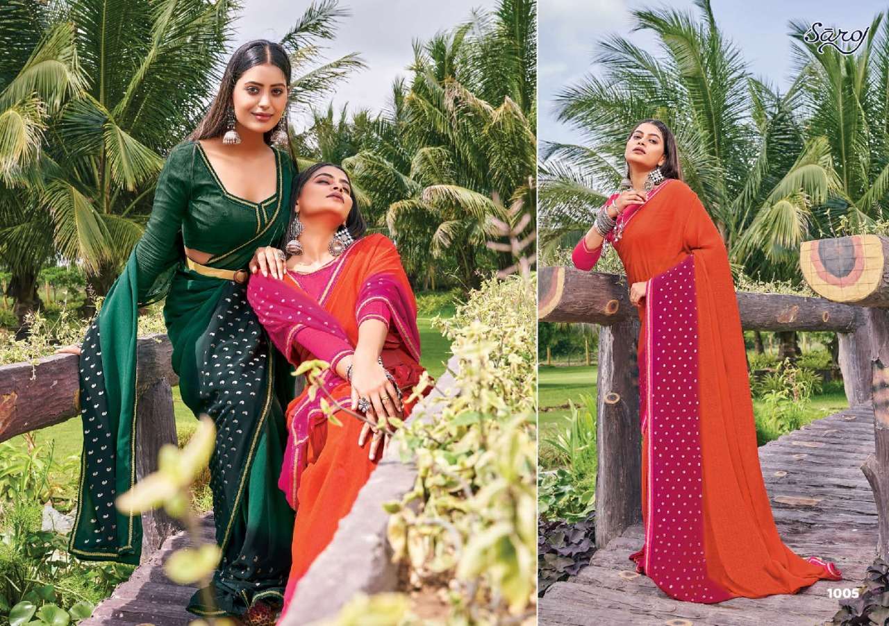 Saroj Kanishka with Beautiful Bandhani type and Jari Foil Butti.