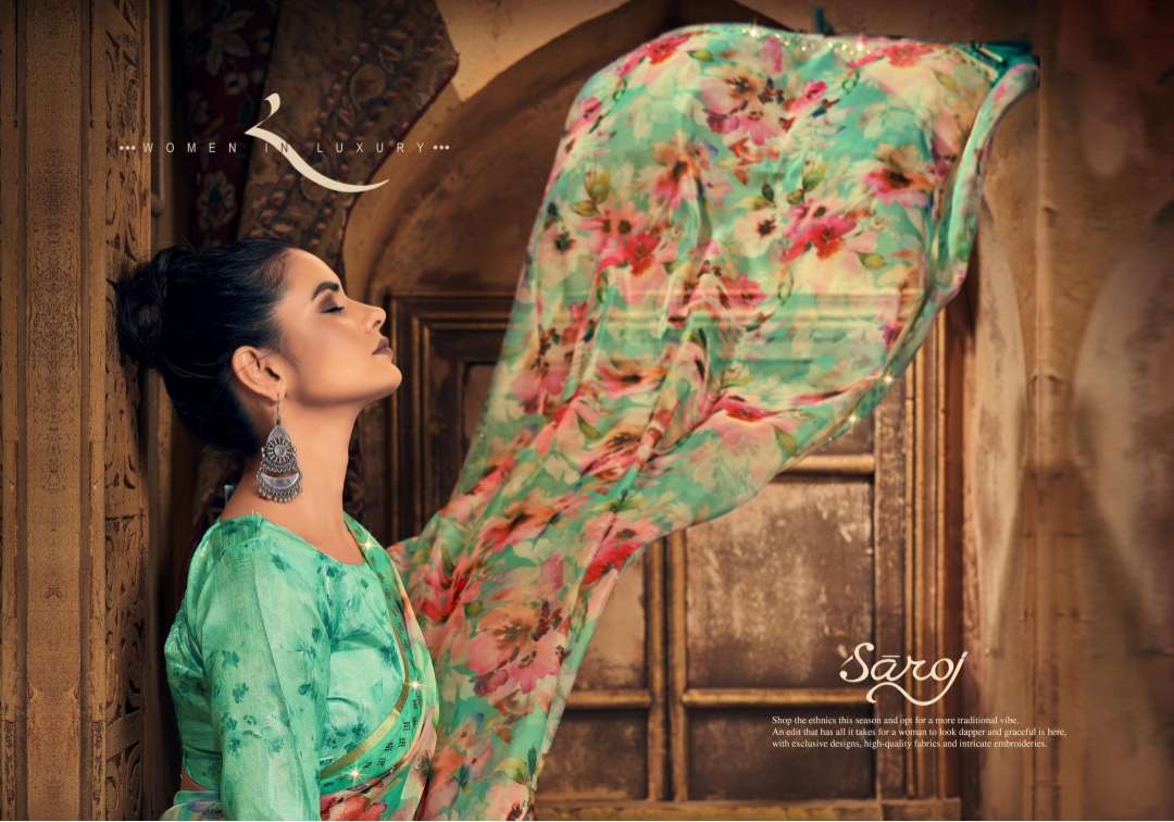 Saroj Shadow with Beautiful Organza Silk with Pure Digital Print and Swarovski Border 