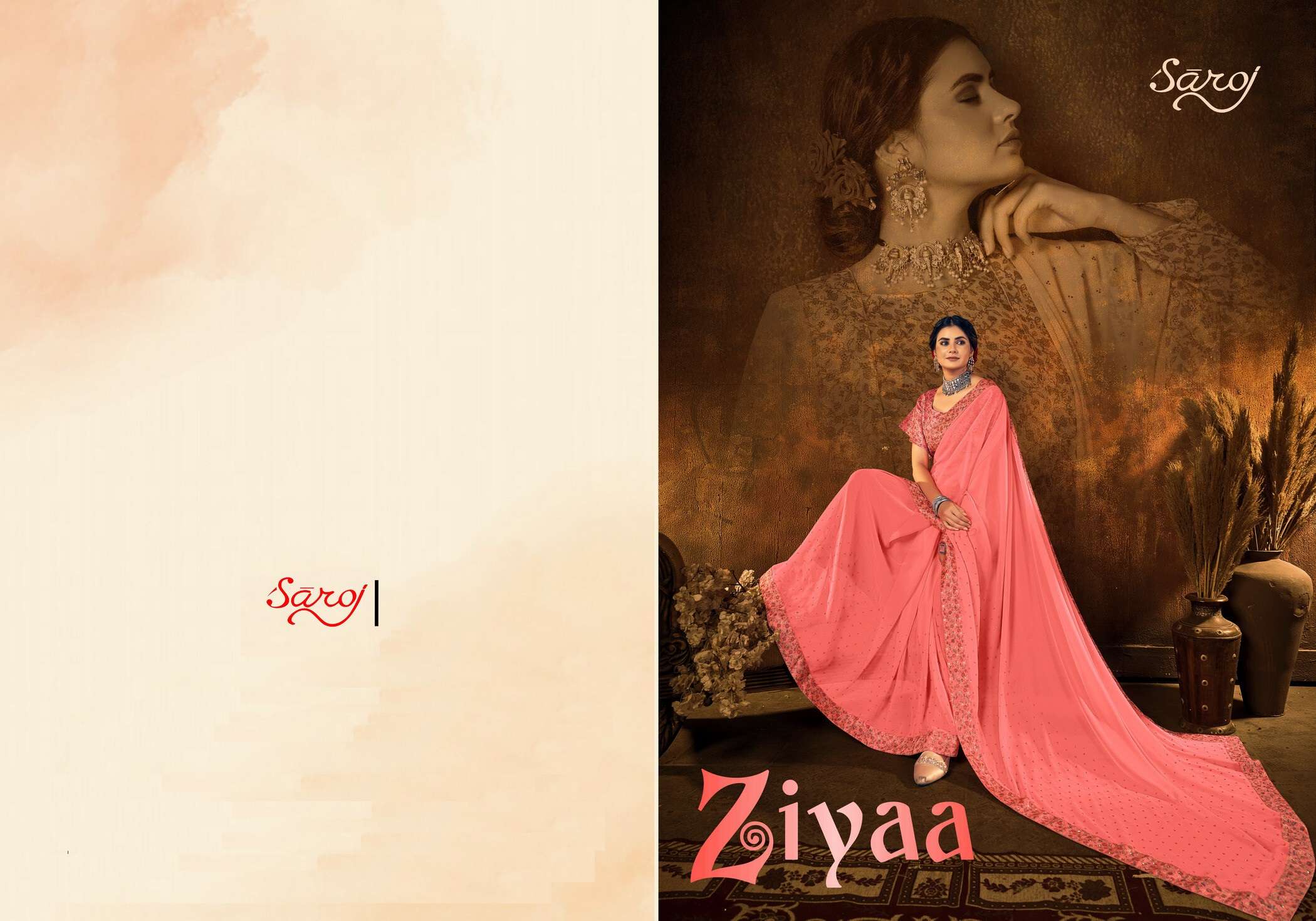 Saroj - Ziyaa Soft Georgette with heavy Diamonds and Digital Lace