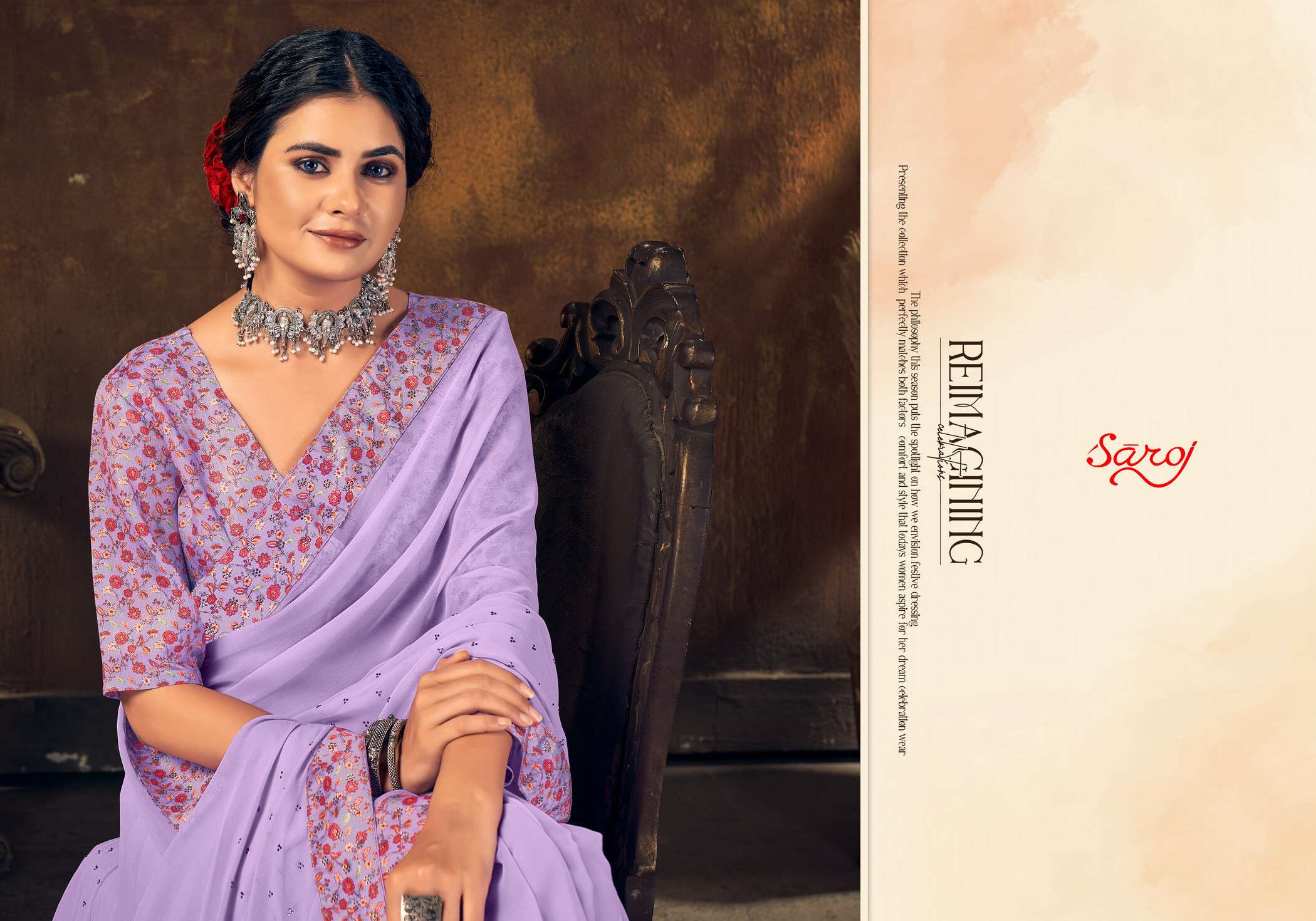 Saroj - Ziyaa Soft Georgette with heavy Diamonds and Digital Lace