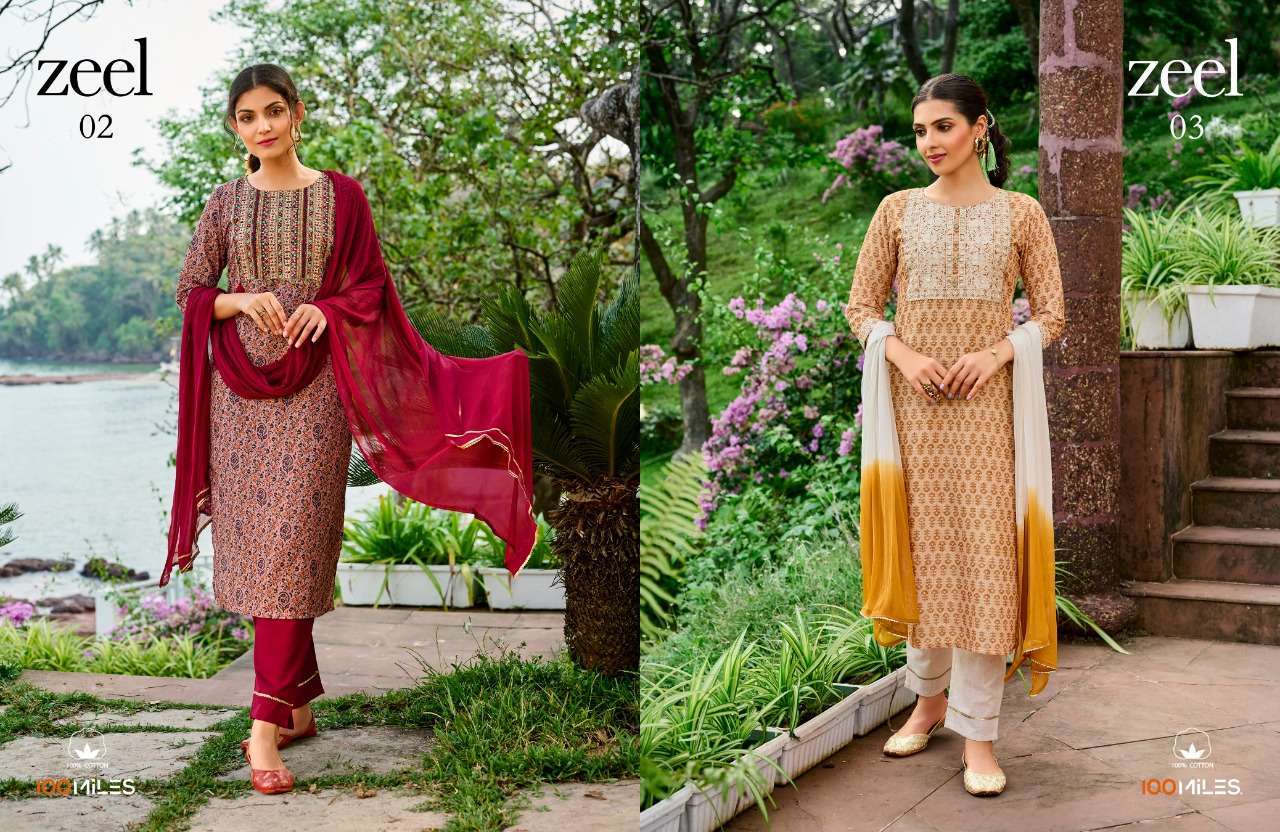 100 MILES ZEEL CAMBRIC 3 PIECE READYMADE COLLECTION