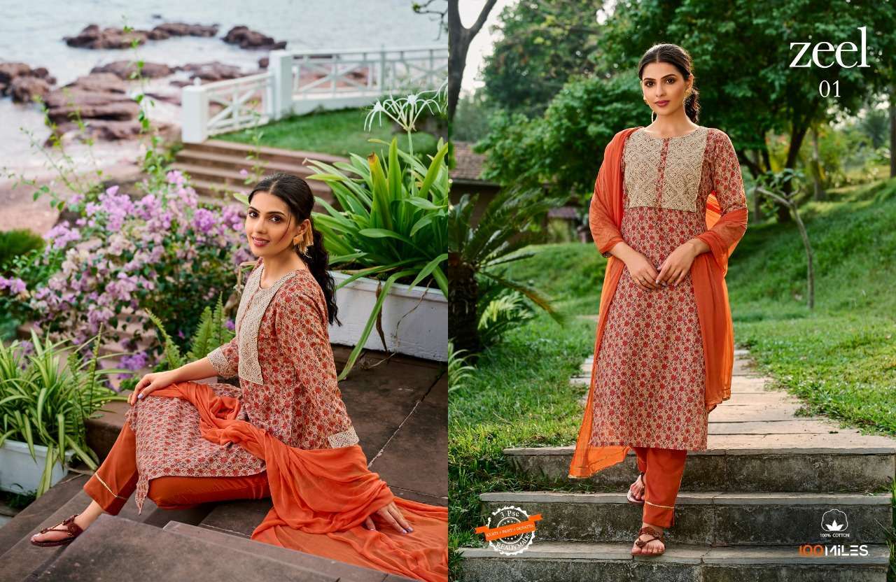 100 MILES ZEEL CAMBRIC 3 PIECE READYMADE COLLECTION