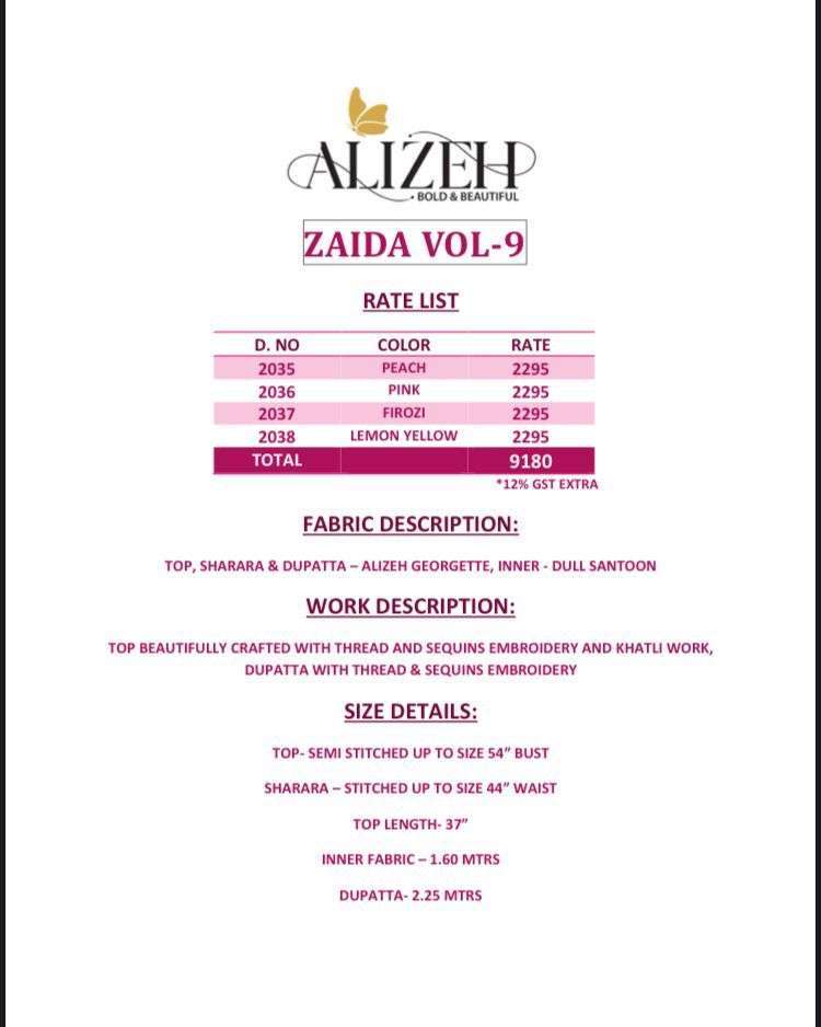  ALIZEH ZAIDA VOL 9 DESIGNER GEORGETTE SALWAR KAMEEZ