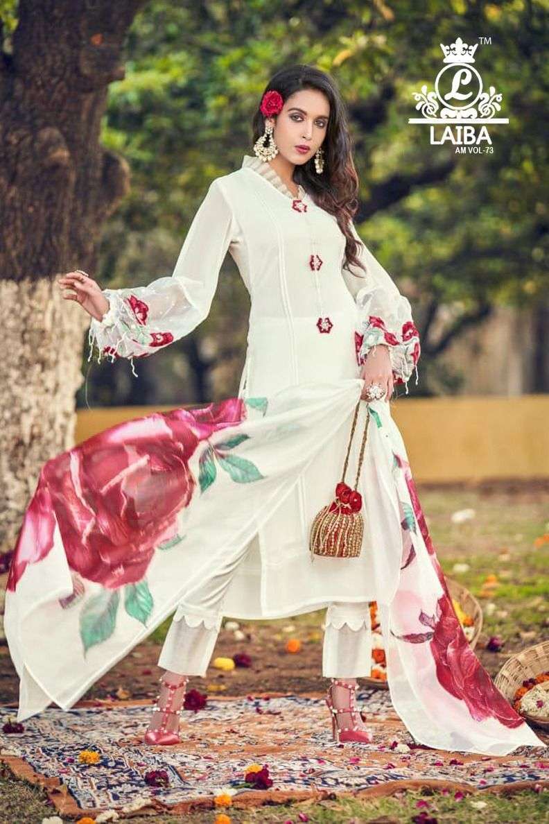 AM VOL 73 BY LAIBA DESIGNER GEORGETTE PAKISTANI READYMADE SUITS