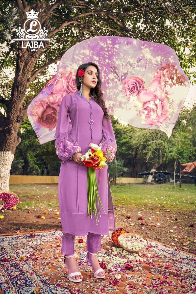 AM VOL 73 BY LAIBA DESIGNER GEORGETTE PAKISTANI READYMADE SUITS