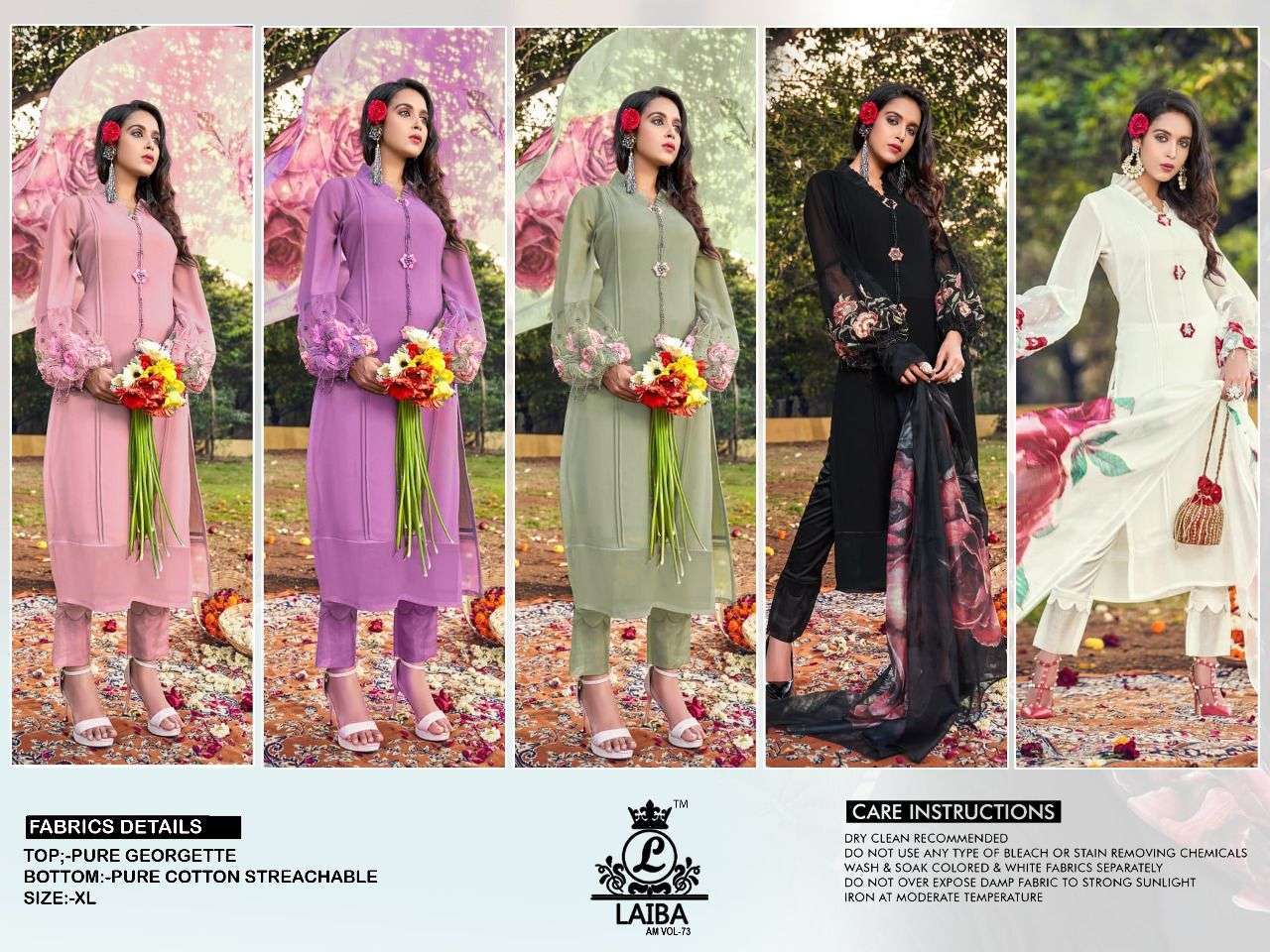 AM VOL 73 BY LAIBA DESIGNER GEORGETTE PAKISTANI READYMADE SUITS