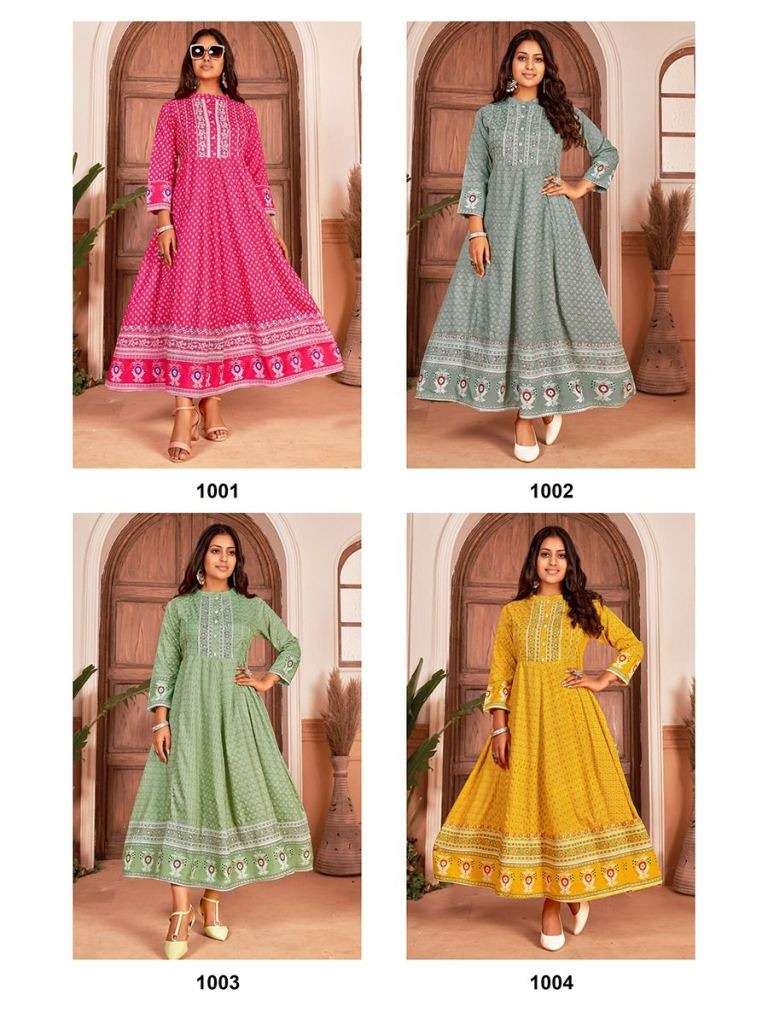 BANWERY NAYANTHARA VOL 1 RAYON JAIPURI PRINT ANARKALI KURTI COLLECTION