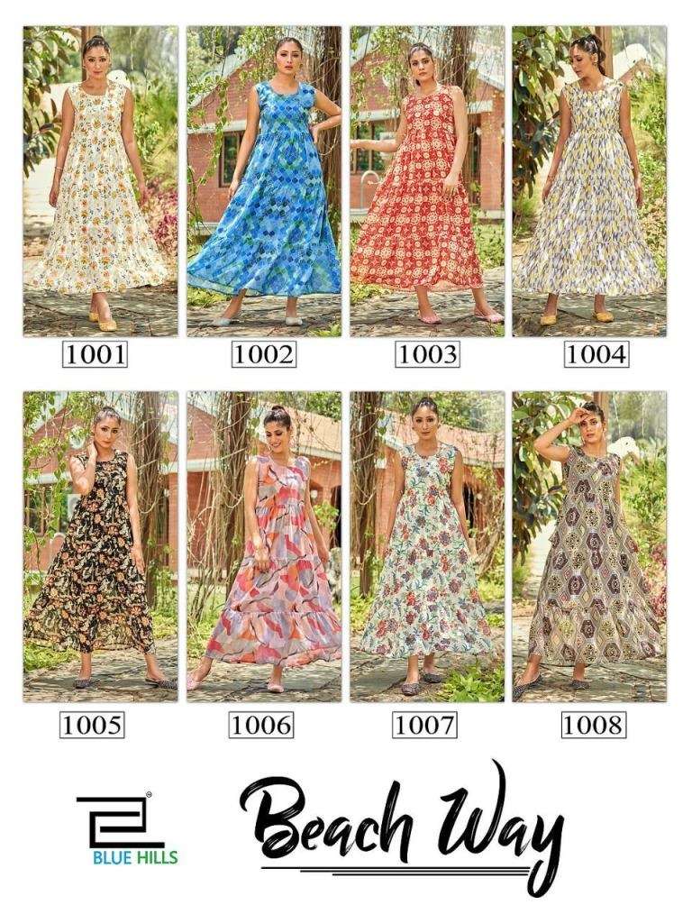 BLUE HILLS BEACH WAY GEORGETTE DIGITAL PRINT LONG GOWN STYLE KURTI COLLECTION