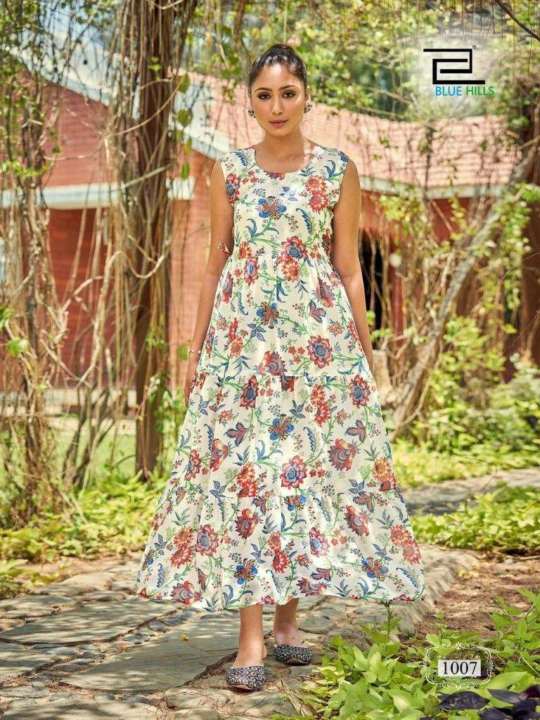 BLUE HILLS BEACH WAY GEORGETTE DIGITAL PRINT LONG GOWN STYLE KURTI COLLECTION