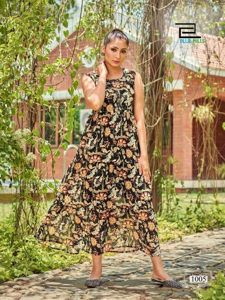 BLUE HILLS BEACH WAY GEORGETTE DIGITAL PRINT LONG GOWN STYLE KURTI COLLECTION