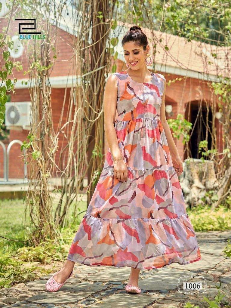 BLUE HILLS BEACH WAY GEORGETTE DIGITAL PRINT LONG GOWN STYLE KURTI COLLECTION