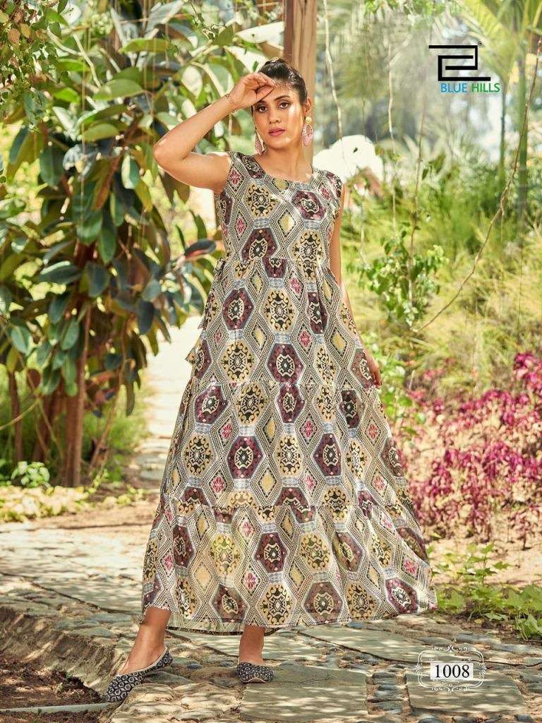 BLUE HILLS BEACH WAY GEORGETTE DIGITAL PRINT LONG GOWN STYLE KURTI COLLECTION