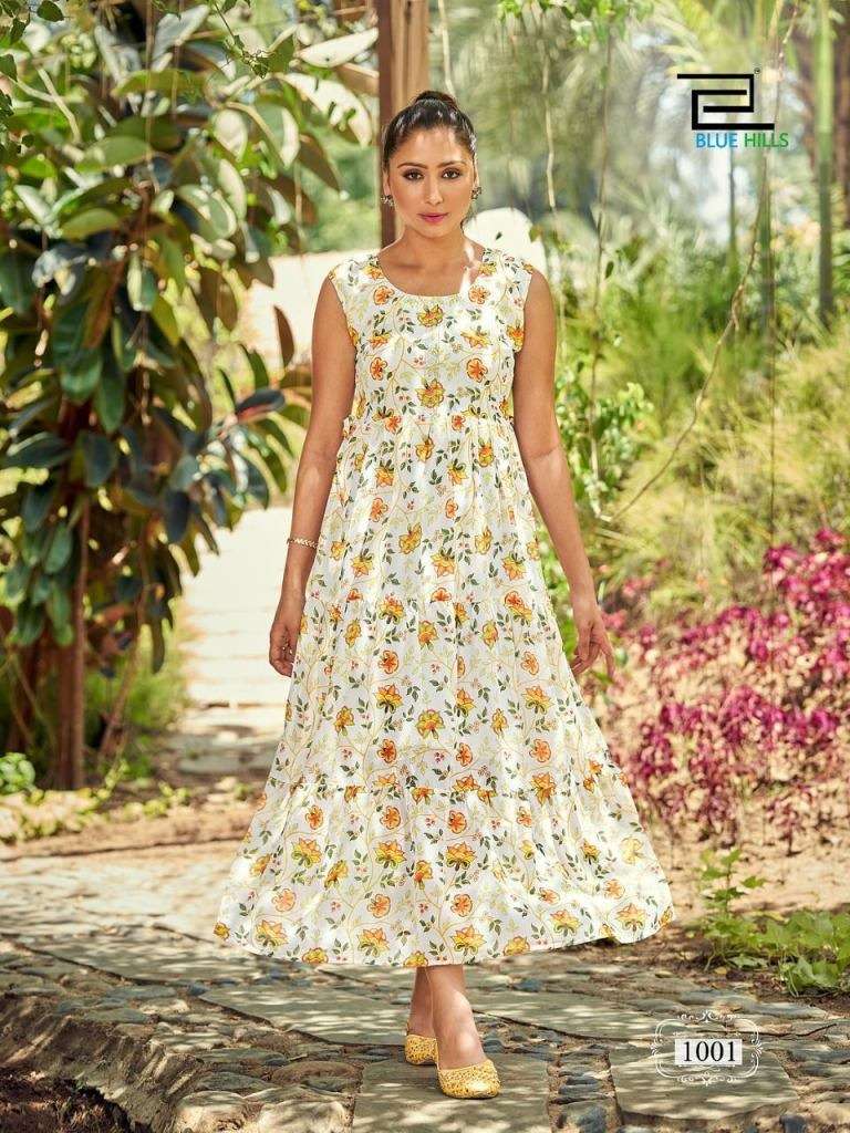 BLUE HILLS BEACH WAY GEORGETTE DIGITAL PRINT LONG GOWN STYLE KURTI COLLECTION