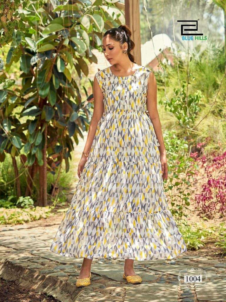 BLUE HILLS BEACH WAY GEORGETTE DIGITAL PRINT LONG GOWN STYLE KURTI COLLECTION