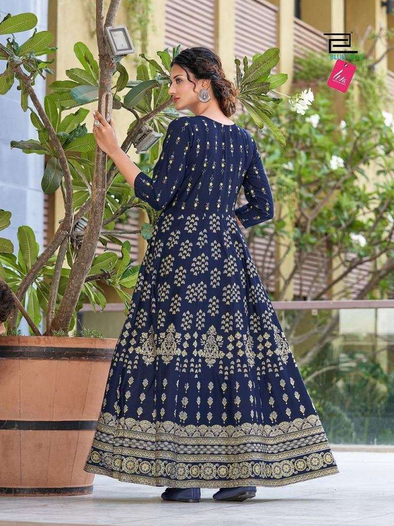 BLUE HILLS FESTIVAL NIGHT VOL 3 HEAVY RAYON FOIL PRINTED LONG ANARKALI KURTI