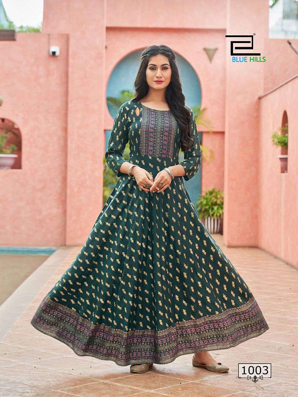 BLUE HILLS LAURA VOL 1 RAYON LONG GOWN KURTI DESIGN AUTHORIZED SUPPLIER