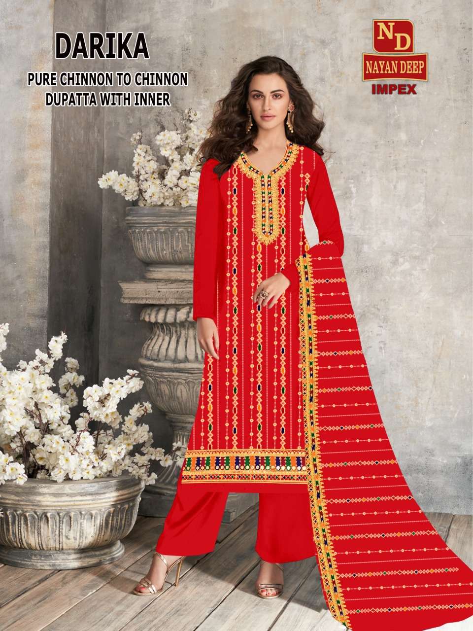 TOP:- CHINNON . BOTTOM:- DULL SANTOON.. DUPATTA :- CHINNON