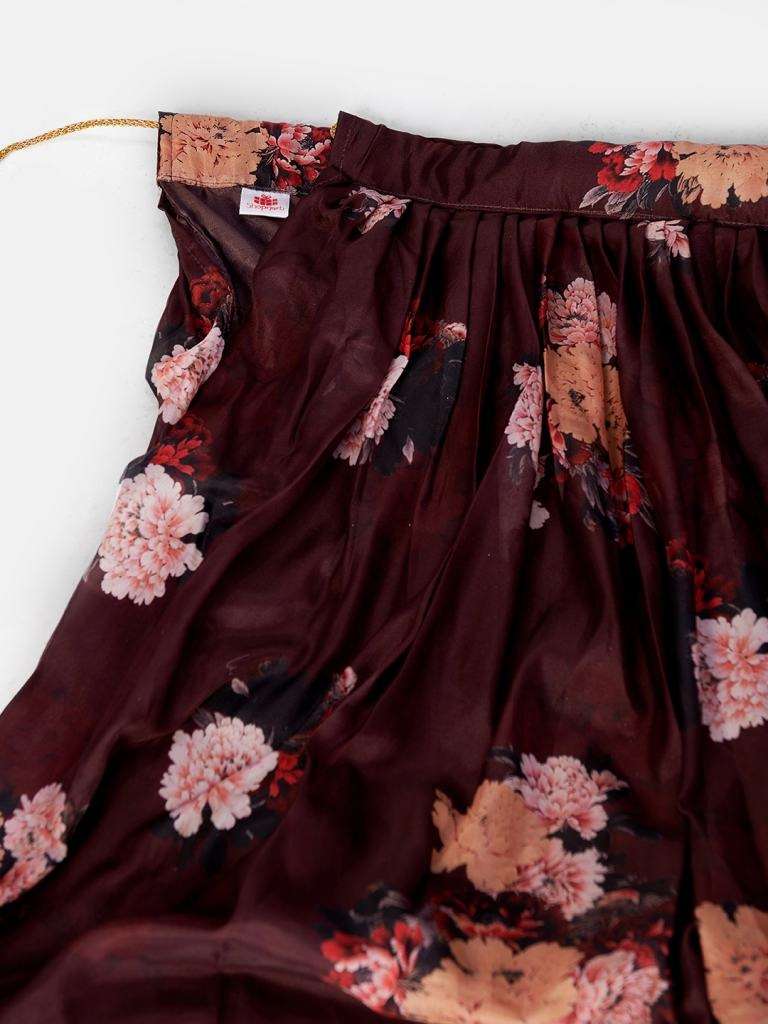 Dazzling Brown Digital Printed Semi-Stitched Lehenga and Unstitched Blouse With Dupatta