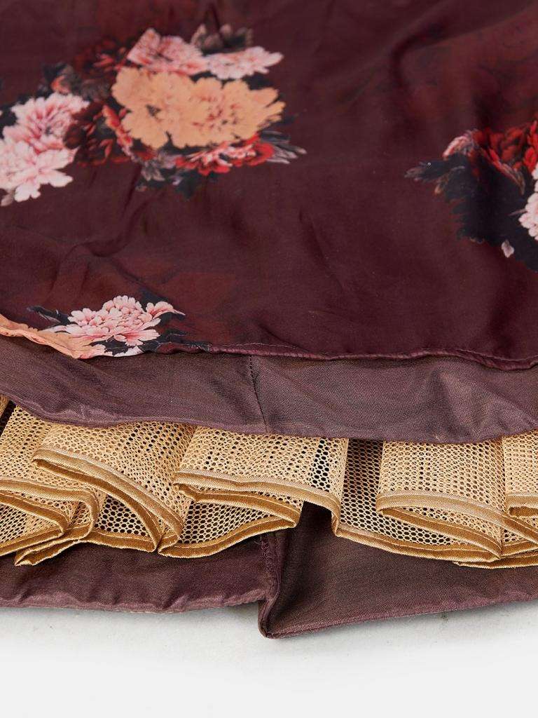 Dazzling Brown Digital Printed Semi-Stitched Lehenga and Unstitched Blouse With Dupatta