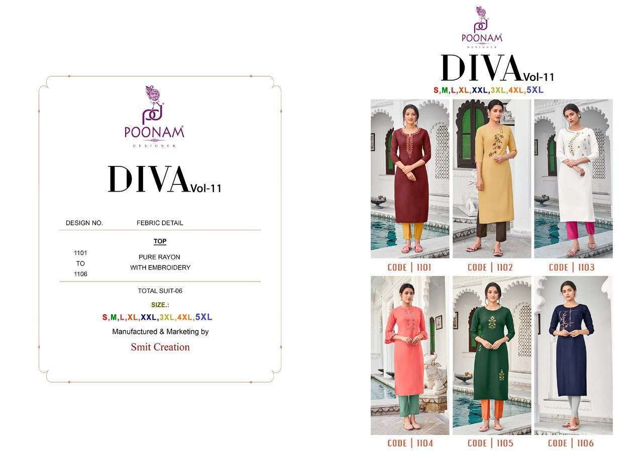 DIVA VOL 11 BY POONAM RAYON DAILY WEAR FANCY KURTI