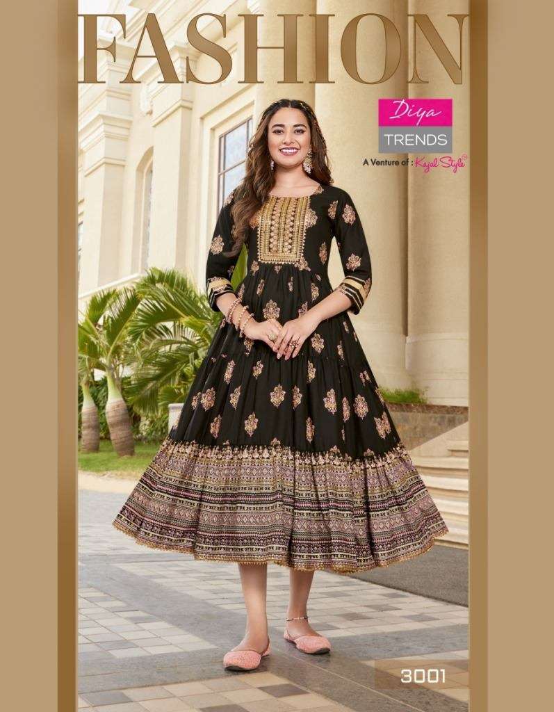 DiyaTrends Groom VOL 3 Rayon Gold Print Designer Anarkali Kurti Collection