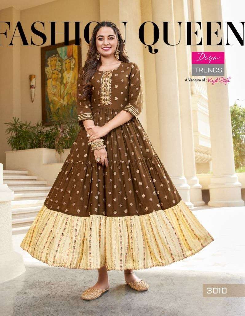 DiyaTrends Groom VOL 3 Rayon Gold Print Designer Anarkali Kurti Collection