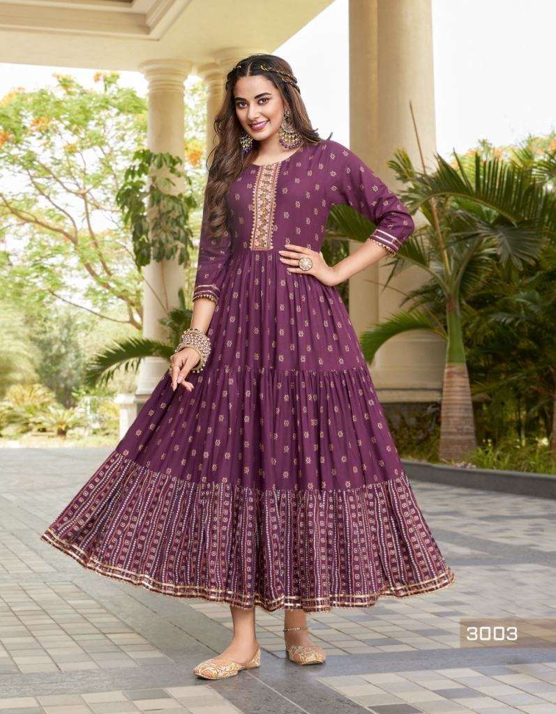 DiyaTrends Groom VOL 3 Rayon Gold Print Designer Anarkali Kurti Collection
