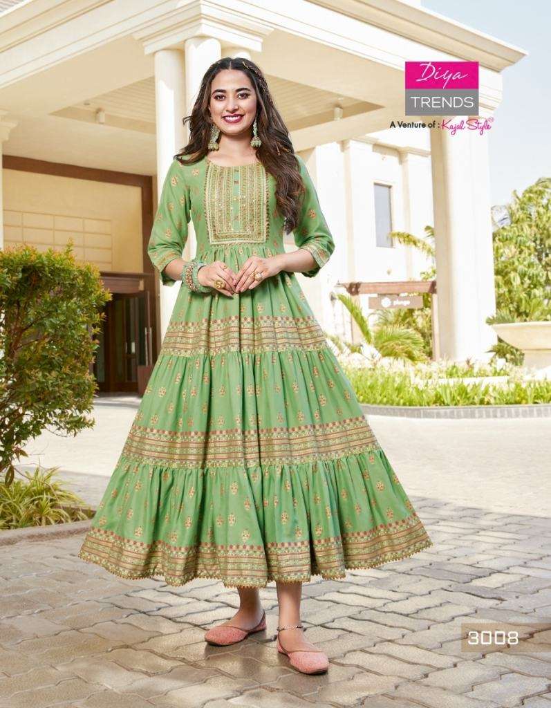 DiyaTrends Groom VOL 3 Rayon Gold Print Designer Anarkali Kurti Collection