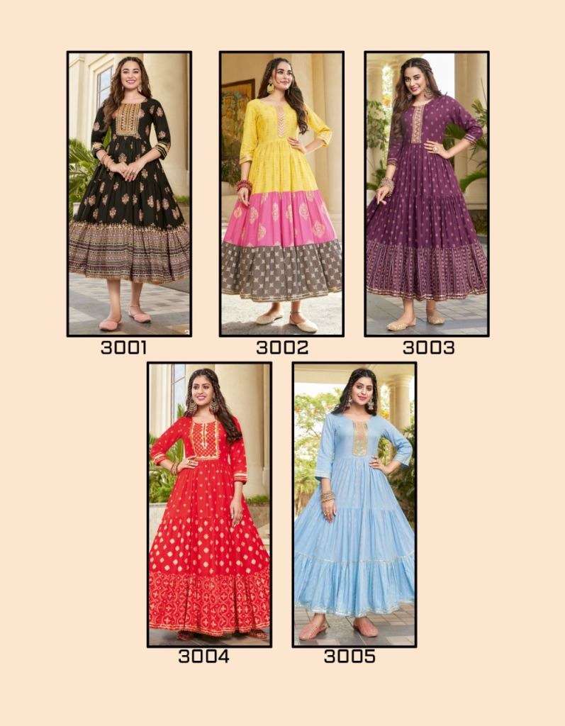 DiyaTrends Groom VOL 3 Rayon Gold Print Designer Anarkali Kurti Collection