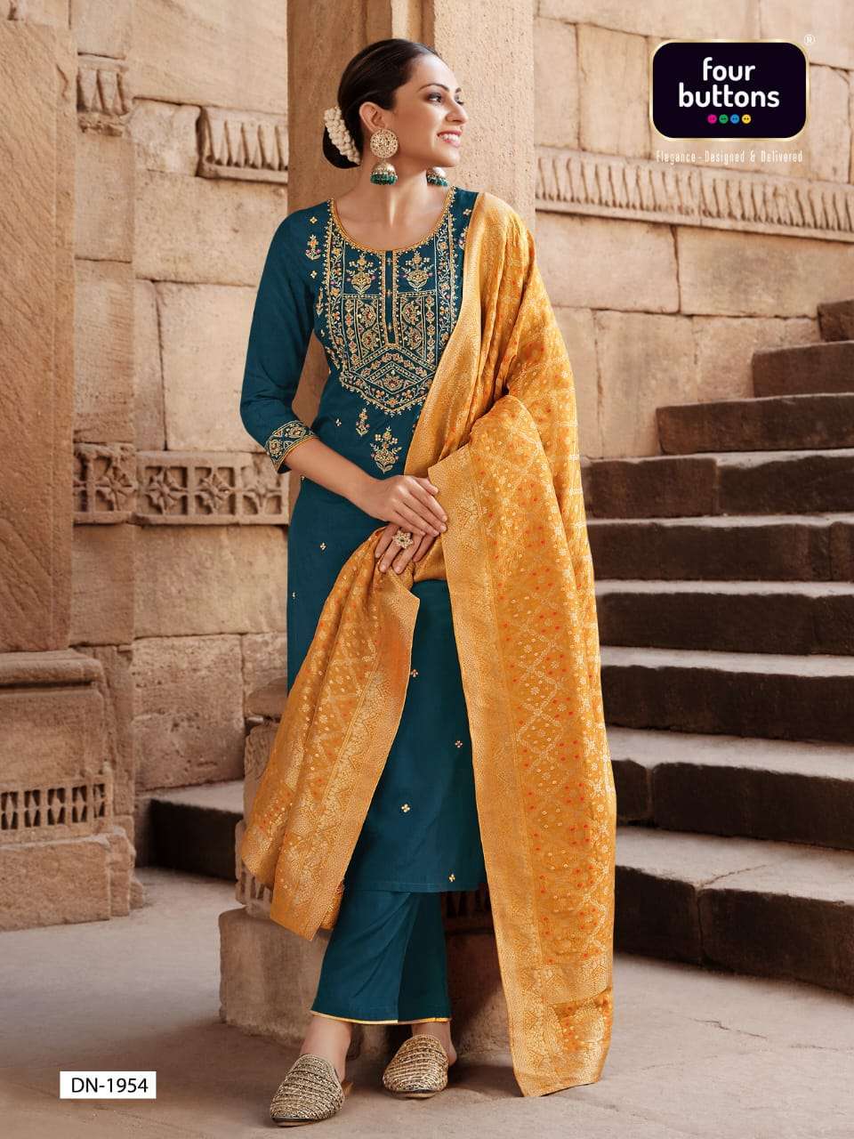 FOUR BUTTONS BANDHEJ 3 PCS READYMADE TOP BOTTOM AND DUPATTA COLLECTION