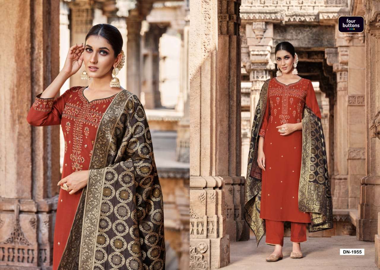 FOUR BUTTONS BANDHEJ 3 PCS READYMADE TOP BOTTOM AND DUPATTA COLLECTION