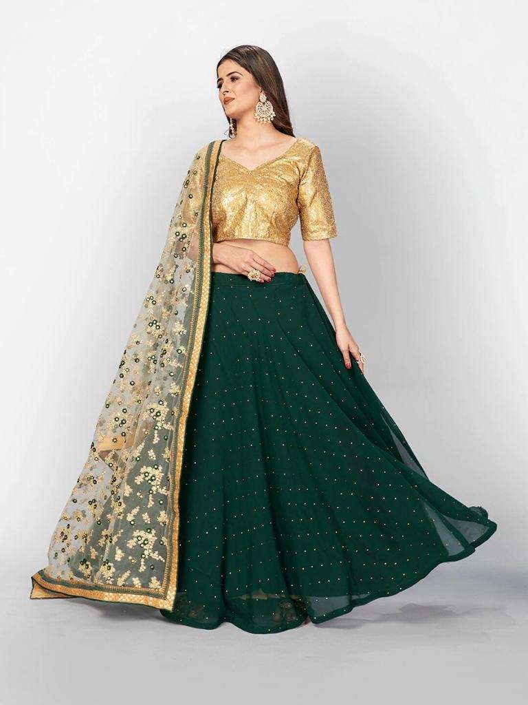 Green Stylish Poly Georgette Lehenga Choli With Heavy Dupatta