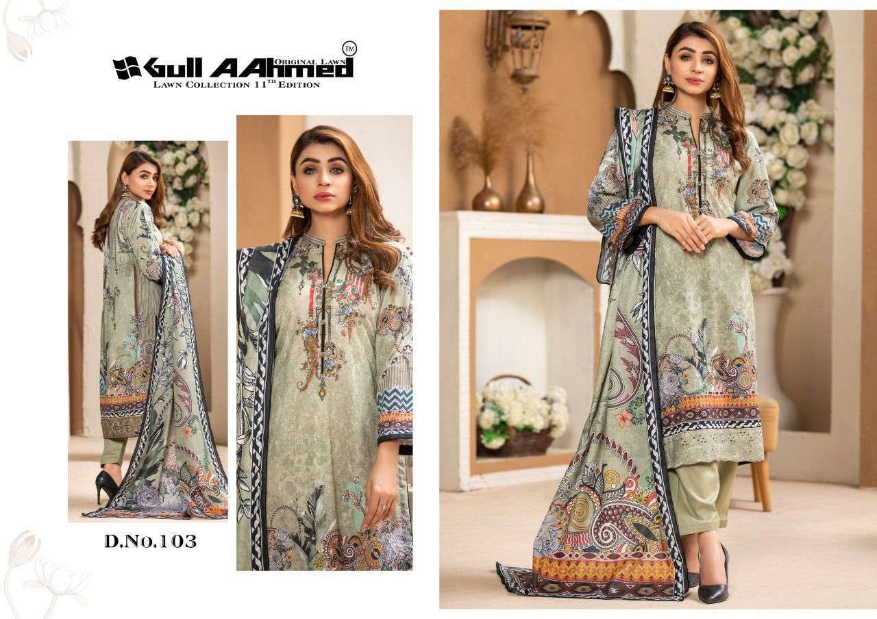 GUL AHMED LAUNCH GULAHMED VOL 11 PURE LAWN SALWAR KAMEEZ WITH MAL MAL DUPPATA
