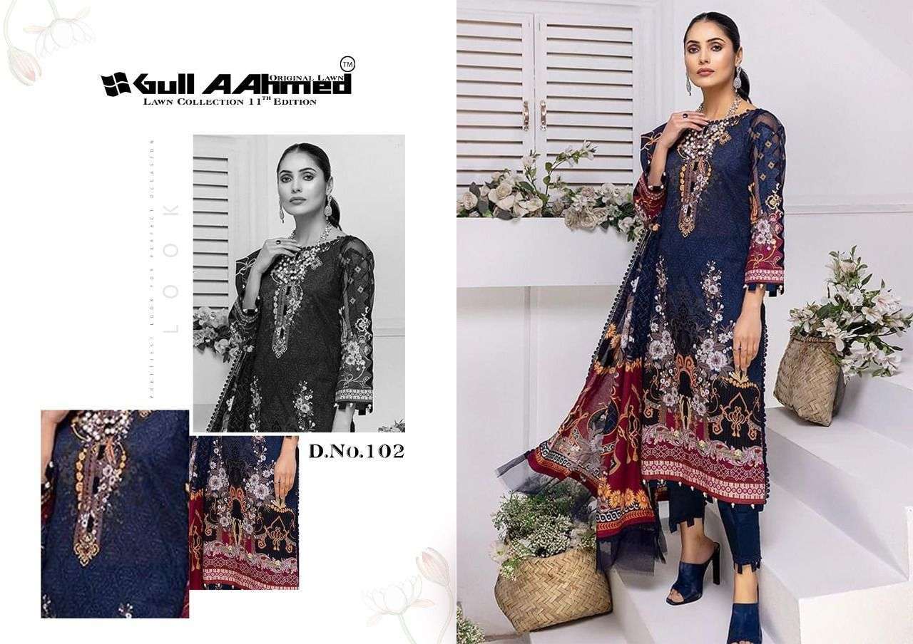 GUL AHMED LAUNCH GULAHMED VOL 11 PURE LAWN SALWAR KAMEEZ WITH MAL MAL DUPPATA