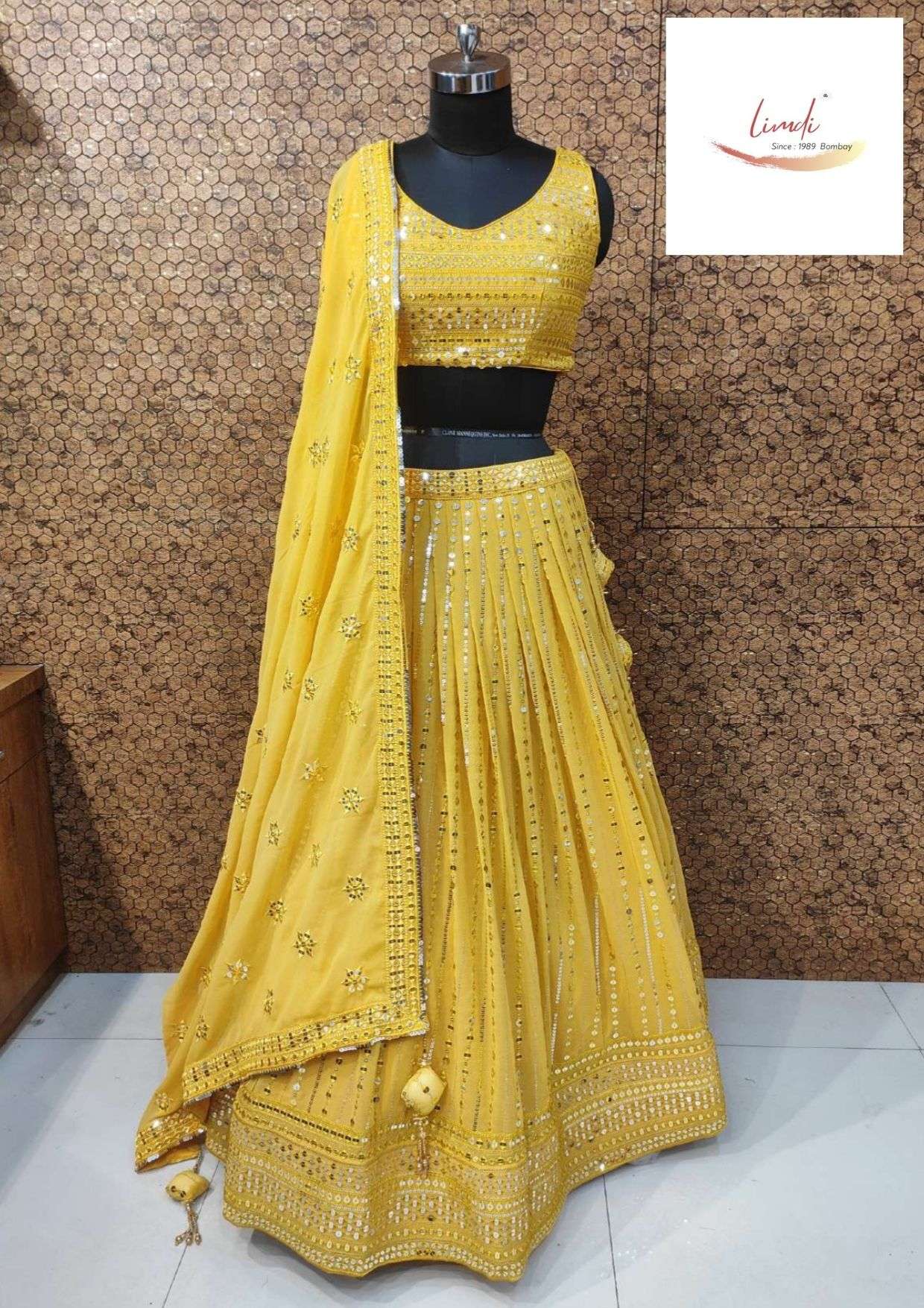 Haldi Lehenga Mirror and Embroidery Finished Work