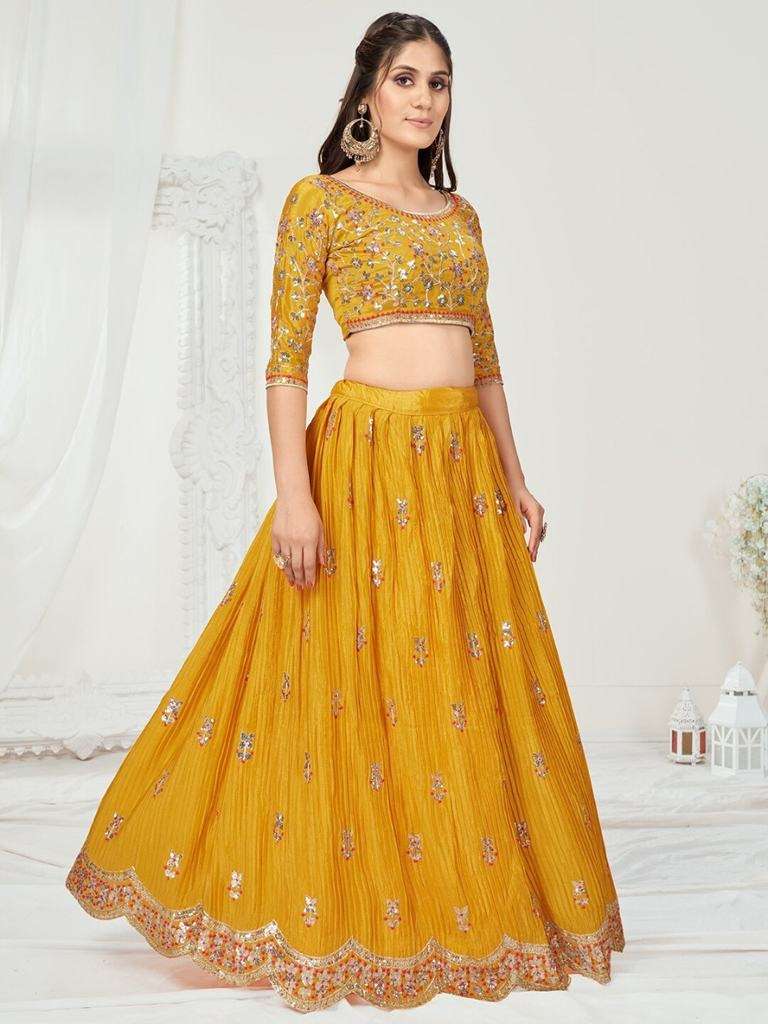 Haldi Wear Pleated Designer Georgette Lehenga Choli