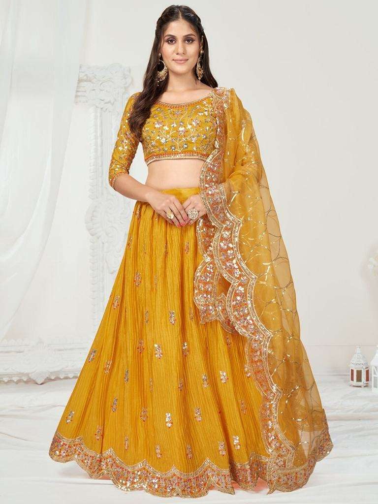 Haldi Wear Pleated Designer Georgette Lehenga Choli