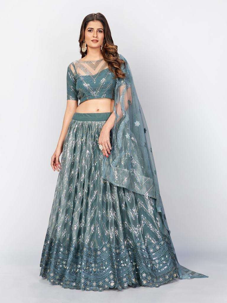 Indian Bridal wear gray Sequins Designer Lehenga and Blouse With Dupatta