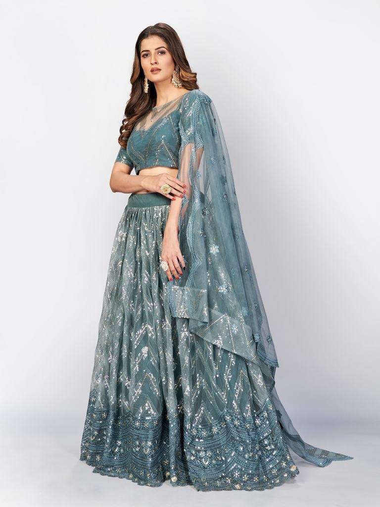 Indian Bridal wear gray Sequins Designer Lehenga and Blouse With Dupatta
