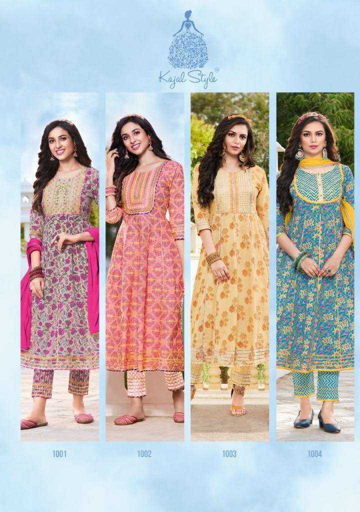 KAJAL STYLE GLAM LOOK VOL 1 COTTON HEAVY PRINTED FESTIVE WEAR KURTI GOWN PANT AND DUPATTA COLLECTION