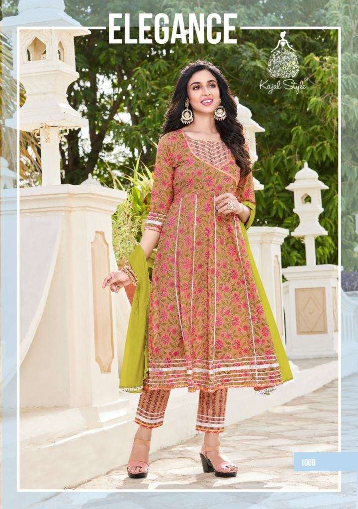 KAJAL STYLE GLAM LOOK VOL 1 COTTON HEAVY PRINTED FESTIVE WEAR KURTI GOWN PANT AND DUPATTA COLLECTION