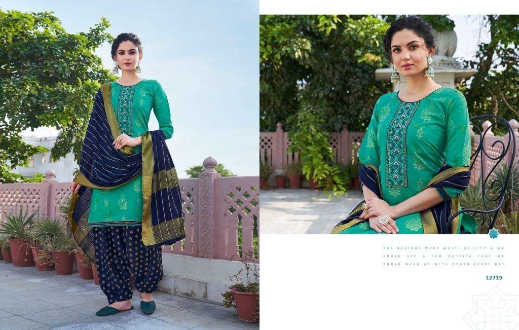 KALAROOP BANDHEJ CHANDERI SILK EMBROIDERY WORK DESIGNER PATIYALA READY MADE DRESS MATERIAL