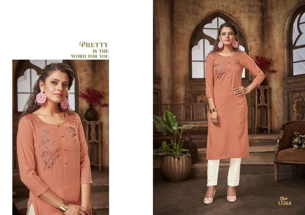 KALAROOP NFINITE RAYON FANCY KHATLI WORK DESIGNER KURTI COLLECTION