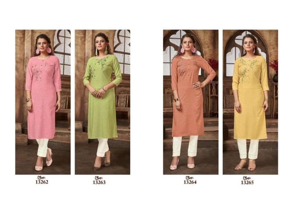 KALAROOP NFINITE RAYON FANCY KHATLI WORK DESIGNER KURTI COLLECTION