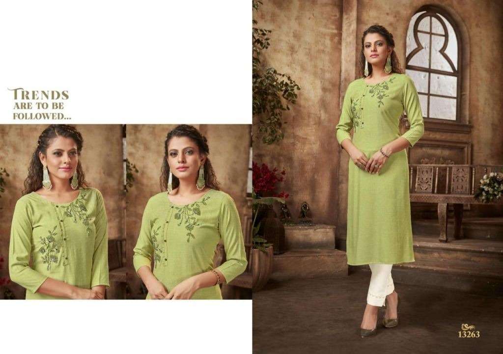 KALAROOP NFINITE RAYON FANCY KHATLI WORK DESIGNER KURTI COLLECTION