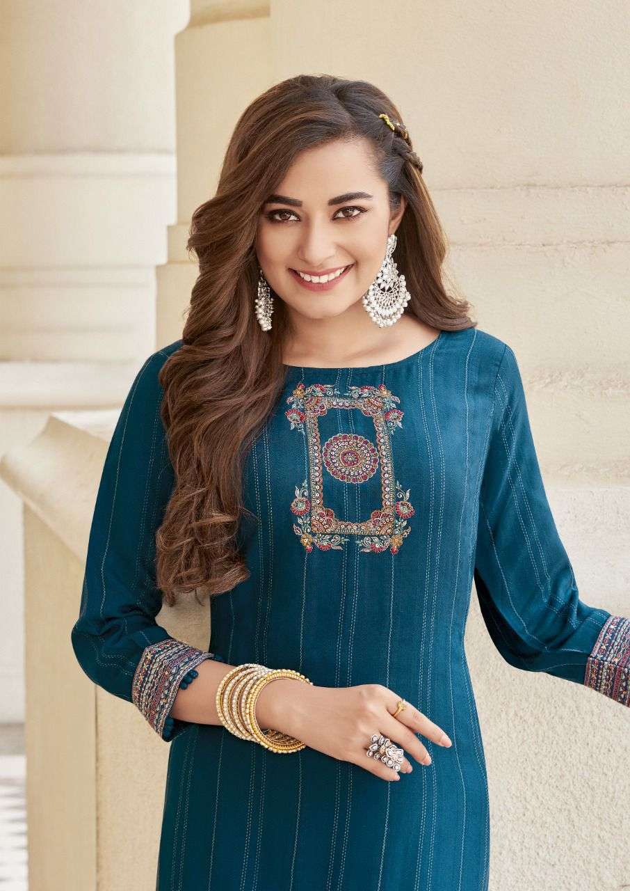 KOODEE Launching zavia-1 Straight embroidery Kurtis Catalogue