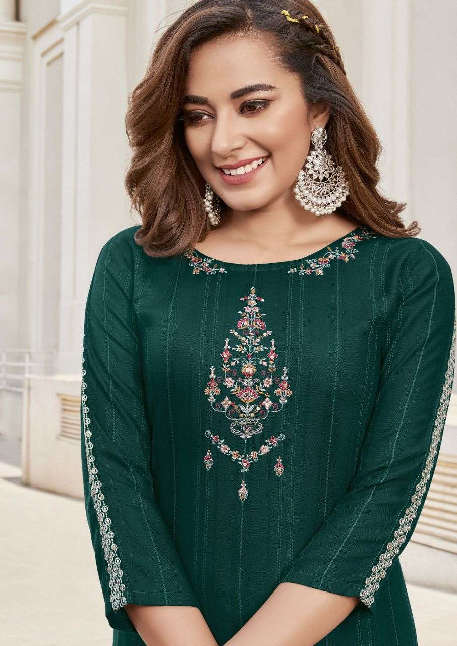 KOODEE Launching zavia-1 Straight embroidery Kurtis Catalogue