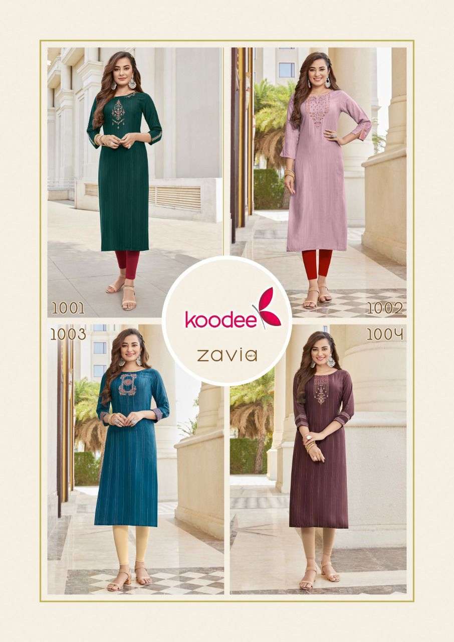 KOODEE Launching zavia-1 Straight embroidery Kurtis Catalogue
