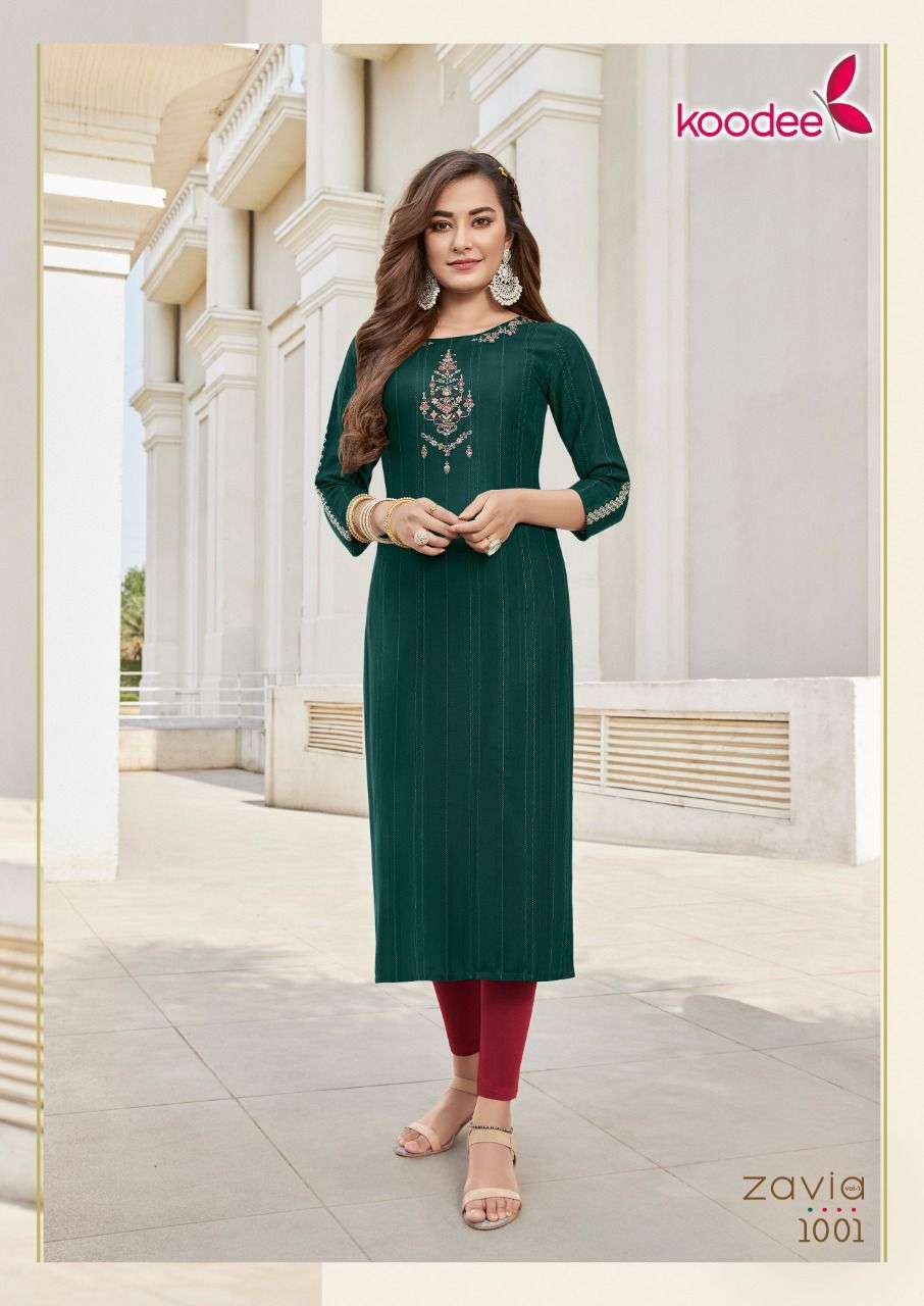 KOODEE Launching zavia-1 Straight embroidery Kurtis Catalogue